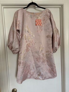 Blush Pink Metallic Floral Jacquard Mini Dress